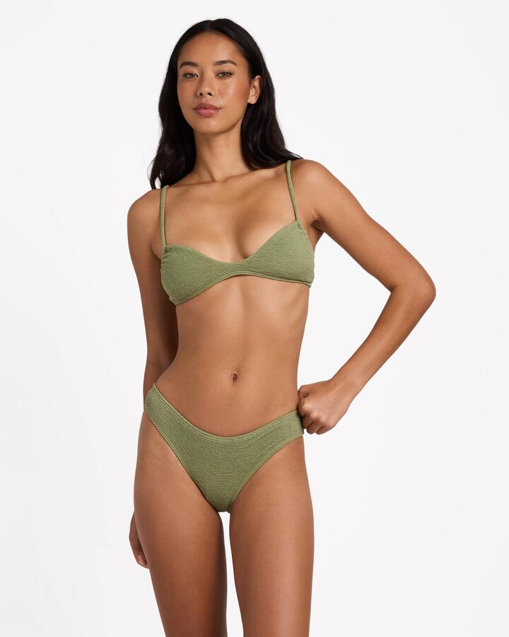 Image of Swimwear. Product name - Billabong Womens Crinkle Crush Bondi Bikini Bottom Army Green in Army Green colour by brand - Billabong