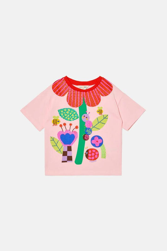 Image of T-Shirts. Product name - Petal Pals Kids T-Shirt in Pink colour by brand - Gorman