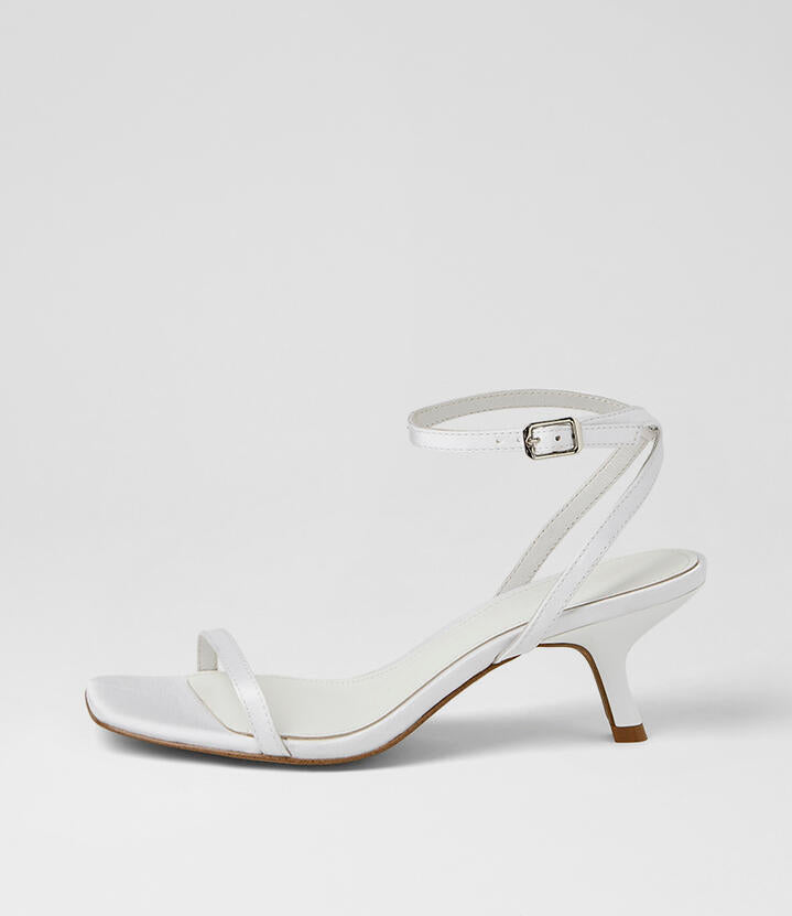 Image of Sandals. Product name - Hazeel White Satin Sandals in White colour by brand - MOLLINI