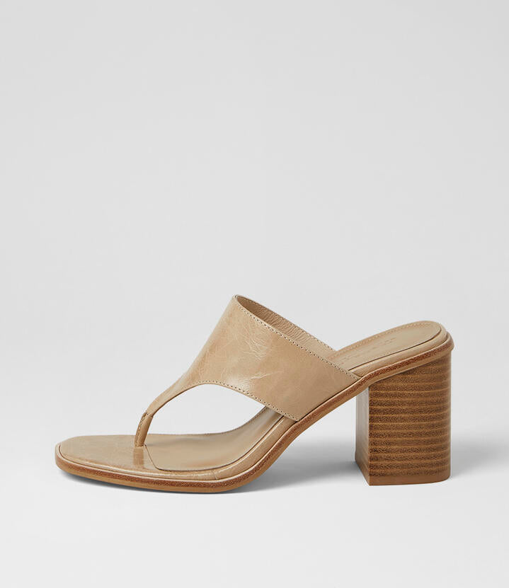 Image of Sandals. Product name - Neomi Camel Natural Crinkle Leather Sandals in Camel-Natural Heel colour by brand - MOLLINI