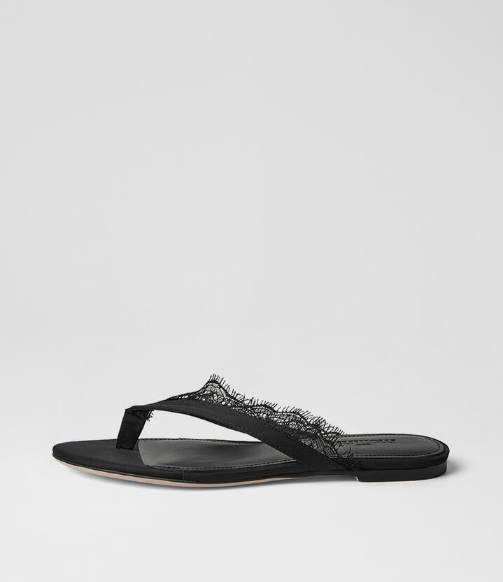 Image of Sandals. Product name - Dinnah Black Satin Thongs in Black colour by brand - MOLLINI