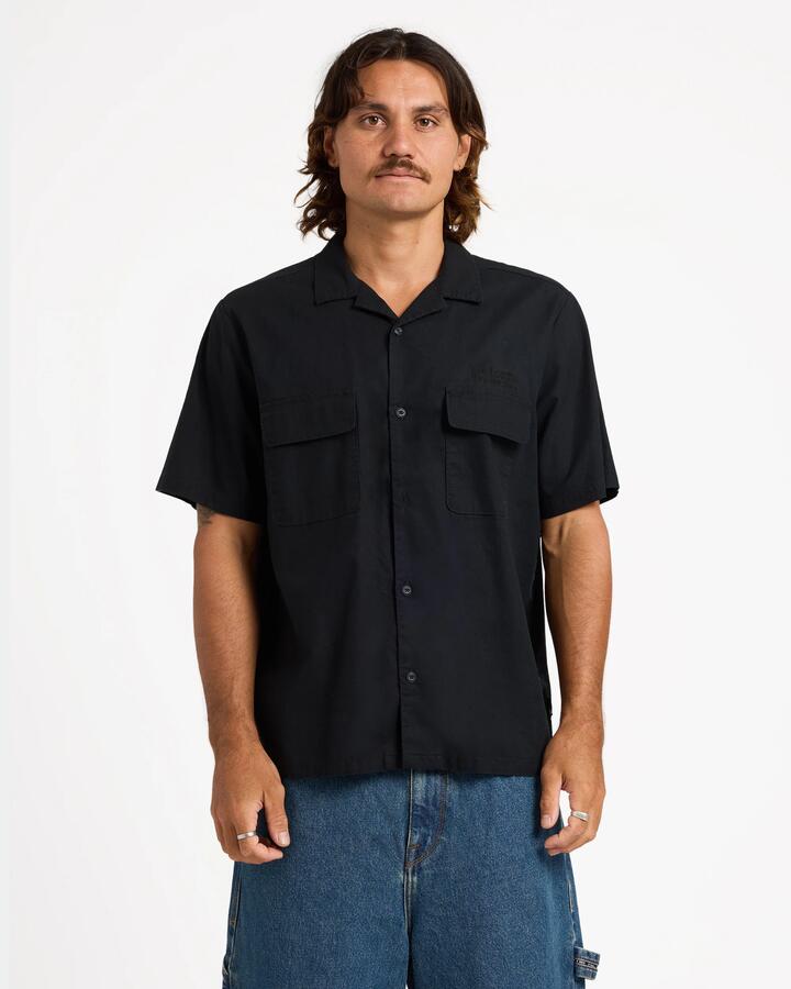 Image of Shirts. Product name - Volcom Mens Spares Ii Short Sleeve Shirt Black in Black colour by brand - Volcom