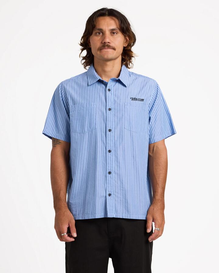 Image of Shirts. Product name - Volcom Mens Magna Short Sleeve Shirt Light Navy in Light Navy colour by brand - Volcom