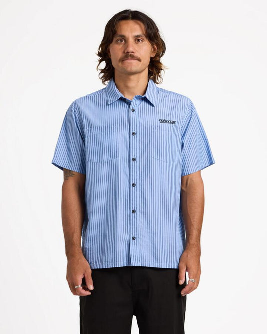 Image of Shirts. Product name - Volcom Mens Magna Short Sleeve Shirt Light Navy in Light Navy colour by brand - Volcom