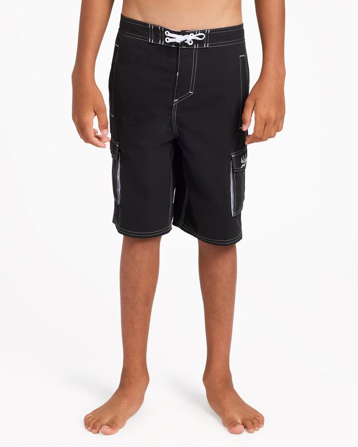 Image of a model wearing Shorts. Product name - Quiksilver Boys 8-16 Karva Half Jam 18" Volley Shorts Black in Black colour by brand - Quiksilver