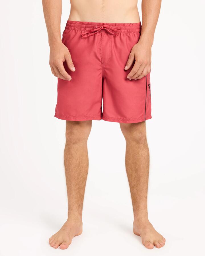 Image of a model wearing Shorts. Product name - Quiksilver Mens Everyday Vert 2.0 17" Volley Shorts Mineral Red in Mineral Red colour by brand - Quiksilver