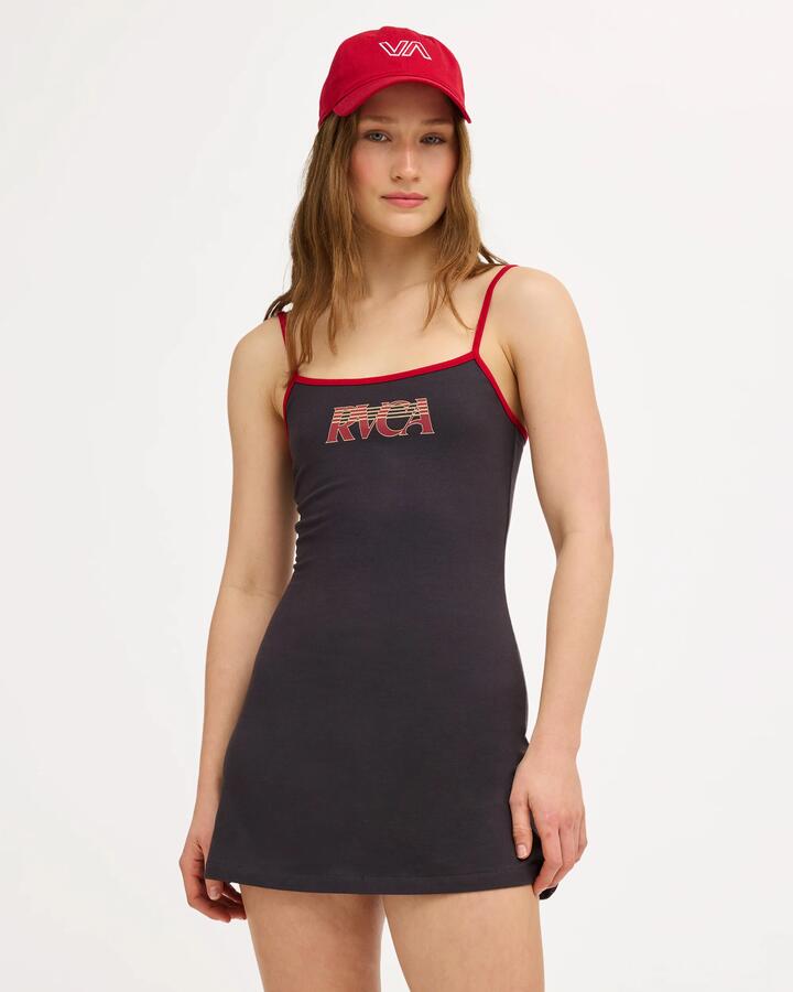 Image of Dresses. Product name - RVCA Womens Jetset Mini Dress Washed Black in Washed Black colour by brand - RVCA