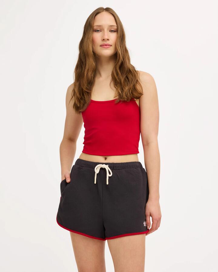 Image of a model wearing Shorts. Product name - RVCA Womens Reserve Relaxed Elastic Waist Shorts Washed Black in Washed Black colour by brand - RVCA