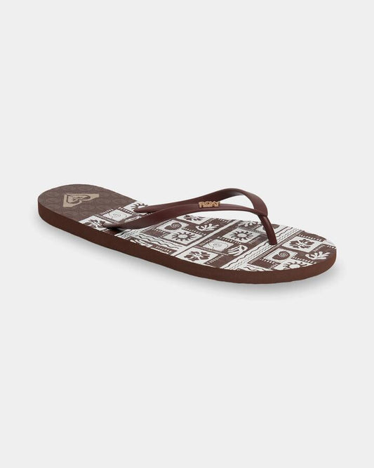Image of Sandals. Product name - Roxy Womens Viva Stamp Ii Thongs Java/White in Java/White colour by brand - Roxy