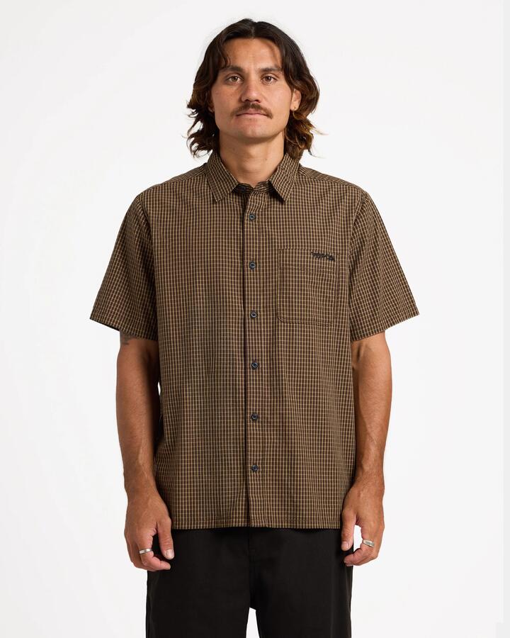 Image of Shirts. Product name - Volcom Mens Temper Short Sleeve Shirt Brown Stone in Brown Stone colour by brand - Volcom