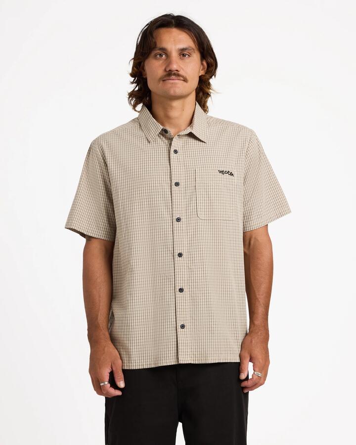 Image of Shirts. Product name - Volcom Mens Temper Short Sleeve Shirt Castlerock in Castlerock colour by brand - Volcom