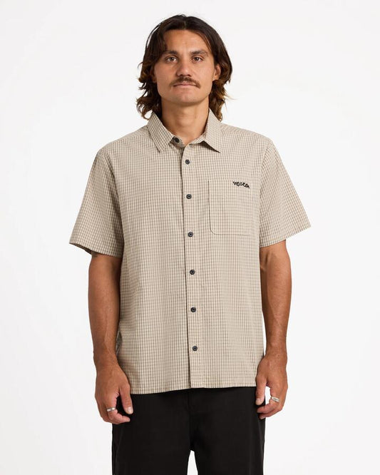 Image of Shirts. Product name - Volcom Mens Temper Short Sleeve Shirt Castlerock in Castlerock colour by brand - Volcom