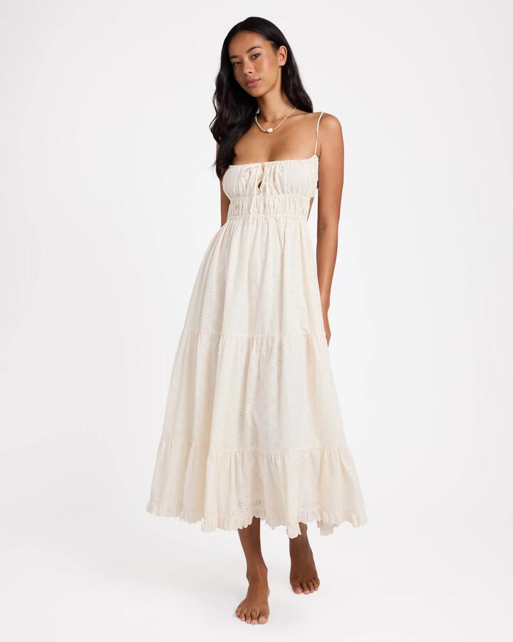 Image of Dresses. Product name - Billabong Womens Simply Sweet Broderie Maxi Dress Salt Crystal in Salt Crystal colour by brand - Billabong