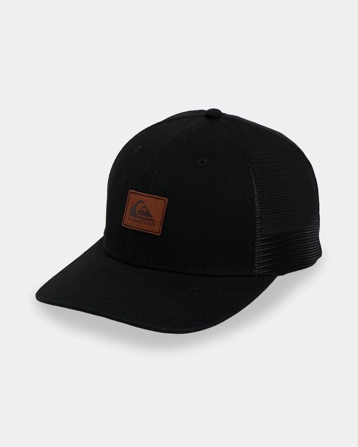 Image of Hats. Product name - Quiksilver Mens Down The Hatch Trucker Cap True Black in True Black colour by brand - Quiksilver