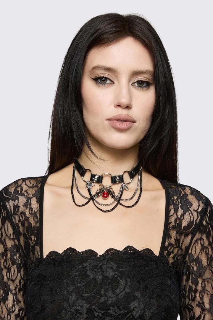 Image of Jewelry. Product name - Spider Chain Choker in Black colour by brand - Dangerfield