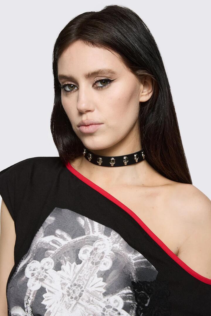 Image of Jewelry. Product name - Skull Stud Choker in Black colour by brand - Dangerfield