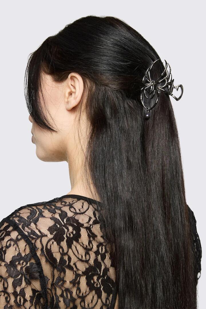 Image of Hair Accessories. Product name - Spider Charm Claw Clip in Gunmetal colour by brand - Black Friday