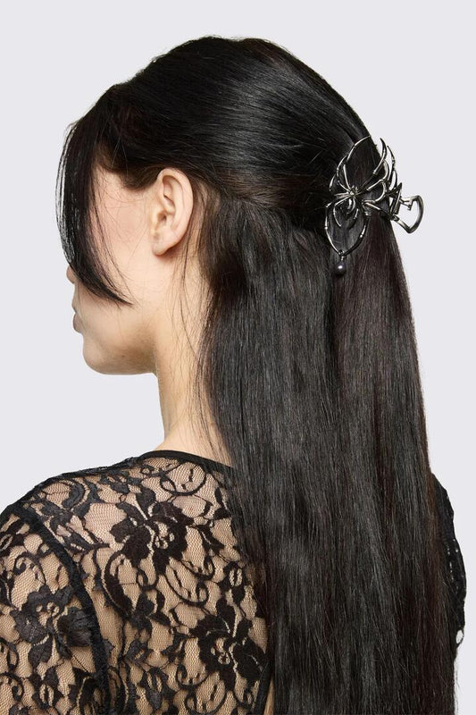 Image of Hair Accessories. Product name - Spider Charm Claw Clip in Gunmetal colour by brand - Black Friday