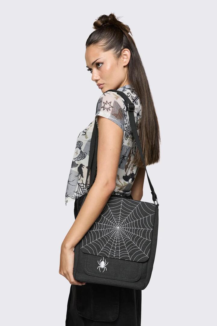 Image of Bags. Product name - Cobweb Canvas Bag in Black colour by brand - Black Friday