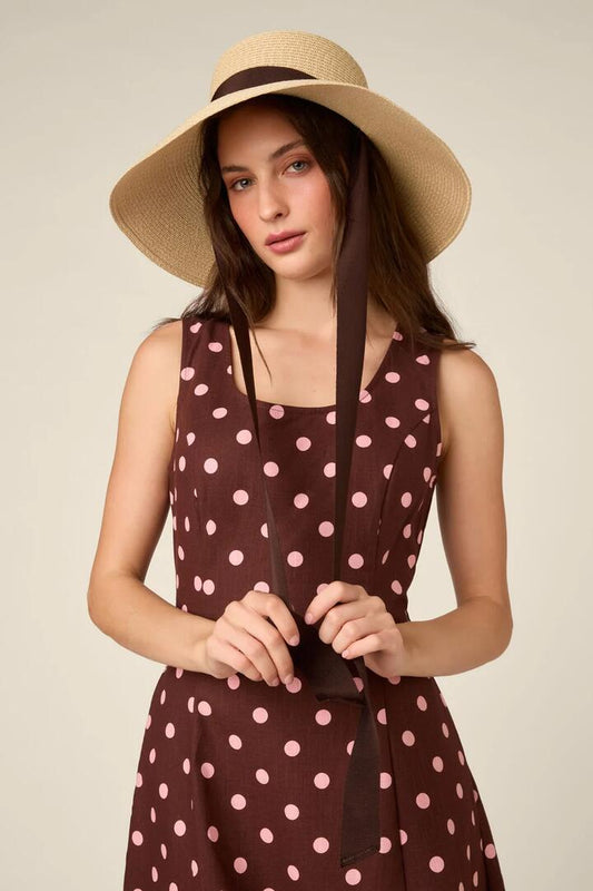 Image of Hats. Product name - Wide Brim Tie Straw Hat in Natural colour by brand - Princess Highway