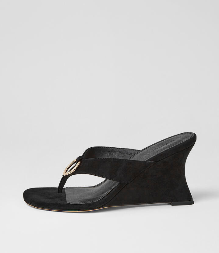 Image of Sandals. Product name - Elishia Black Suede Sandals in Black colour by brand - MOLLINI