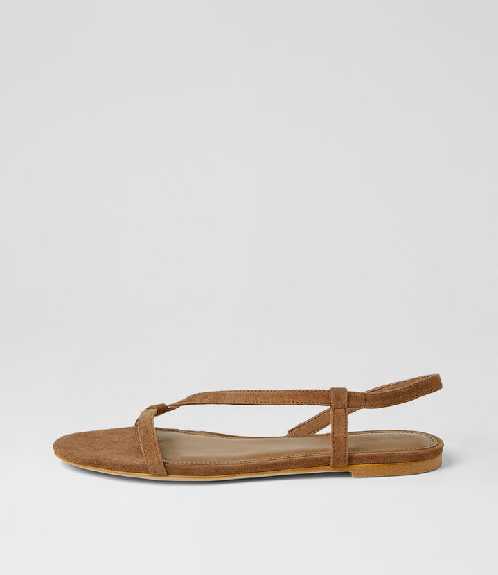 Image of Sandals. Product name - Dusst Coffee Suede Sandals in Coffee colour by brand - MOLLINI