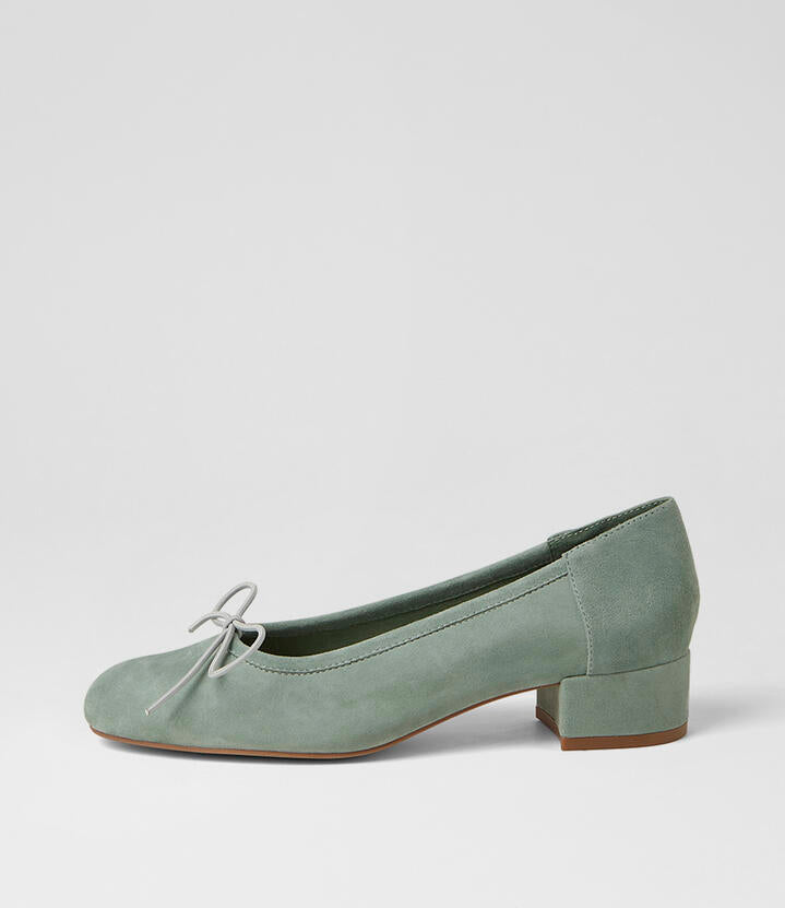 Image of Heels. Product name - Jeahe Seafoam Suede Heels in Seafoam colour by brand - MOLLINI
