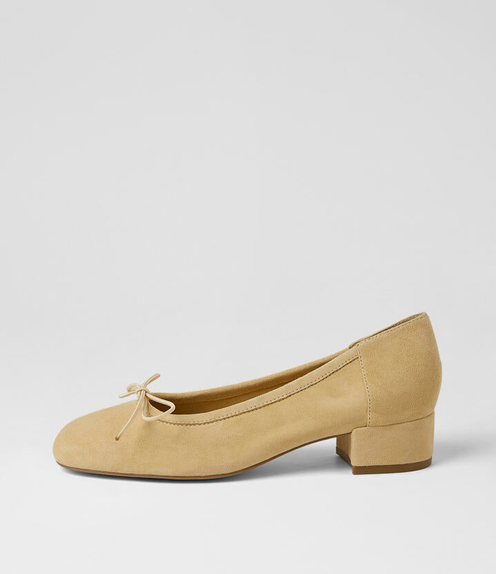 Image of Heels. Product name - Jeahe Lemon Suede Heels in Lemon colour by brand - MOLLINI