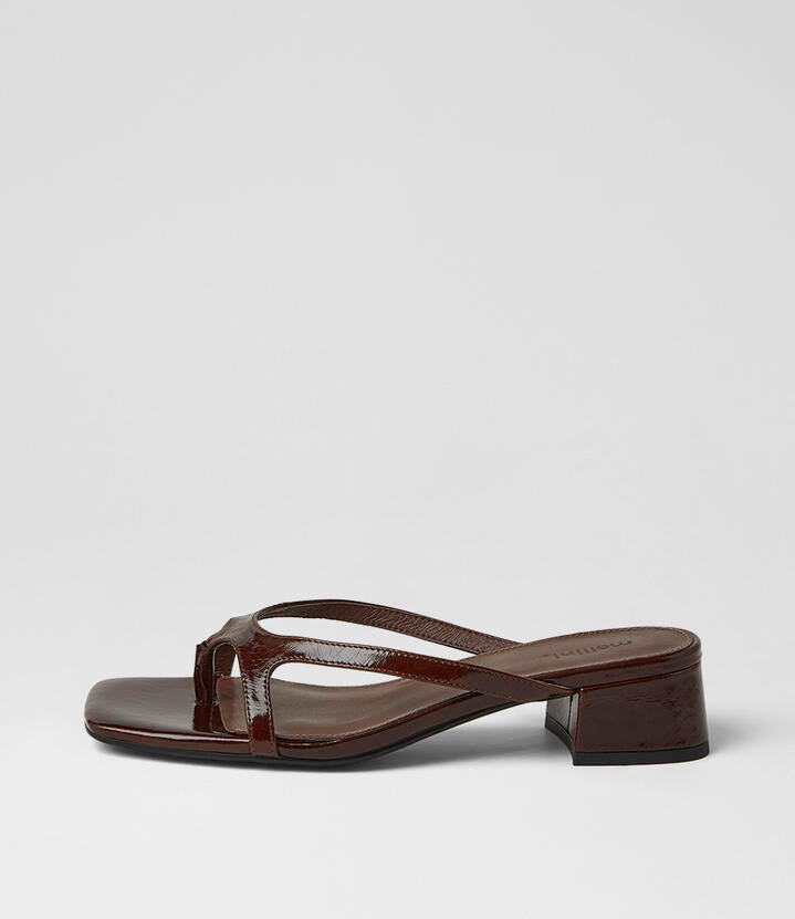 Image of Sandals. Product name - Sieka Choc Crinkle Leather Sandals in Choc colour by brand - MOLLINI