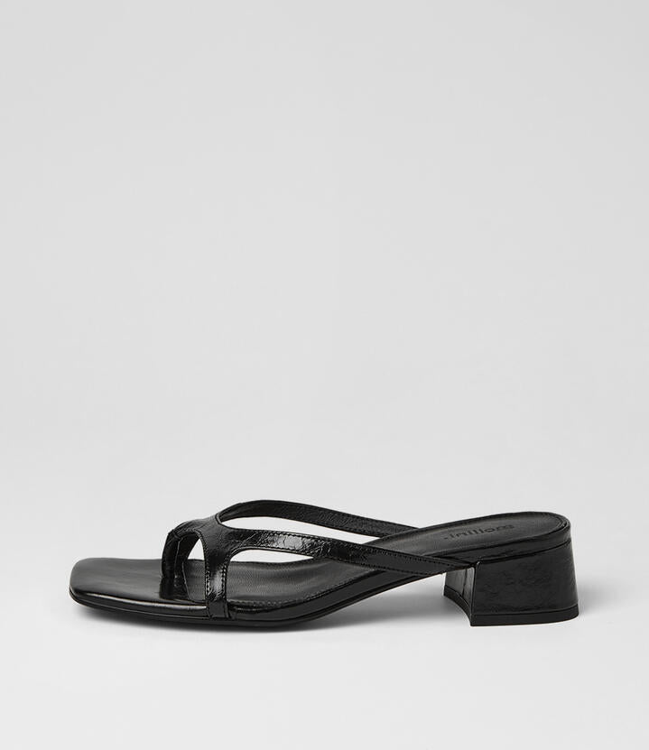 Image of Sandals. Product name - Sieka Black Crinkle Leather Heeled Sandals in Black colour by brand - MOLLINI