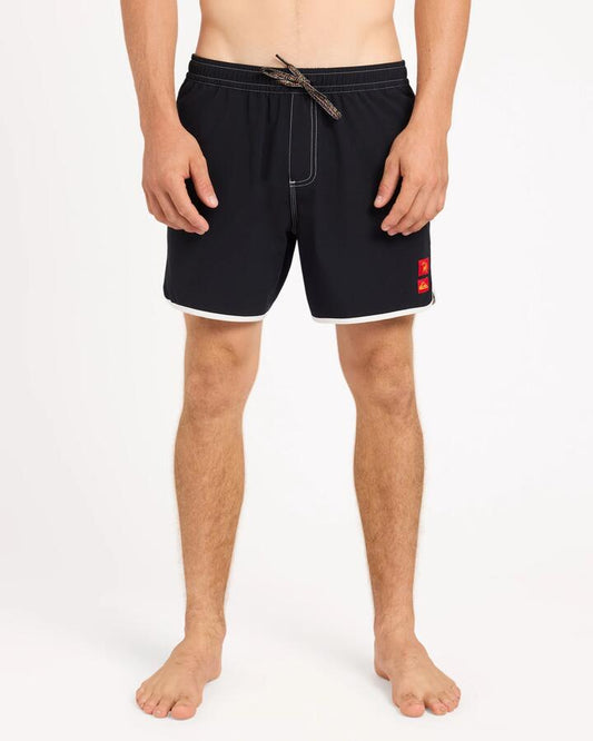 Image of a model wearing Shorts. Product name - Quiksilver Mens Bob Marley Scallop 16" Volley Shorts Black in Black colour by brand - Quiksilver