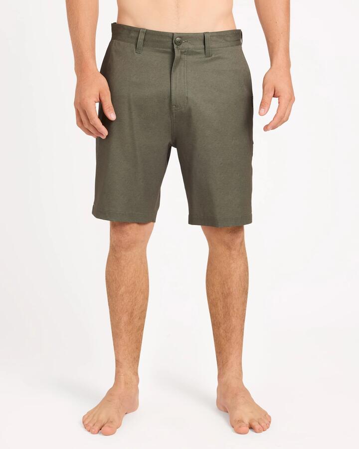 Image of a model wearing Shorts. Product name - Quiksilver Mens Union Heather Amph 19" Hybrid Shorts Grape Leaf Heather in Grape Leaf Heather colour by brand - Quiksilver