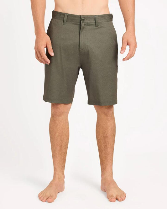Image of a model wearing Shorts. Product name - Quiksilver Mens Union Heather Amph 19" Hybrid Shorts Grape Leaf Heather in Grape Leaf Heather colour by brand - Quiksilver
