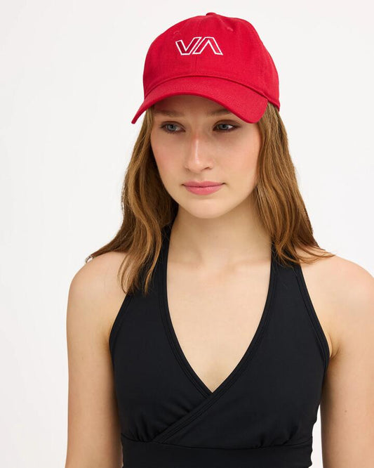 Image of Hats. Product name - RVCA Womens Rvca Dad Cap Scarlet in Scarlet colour by brand - RVCA