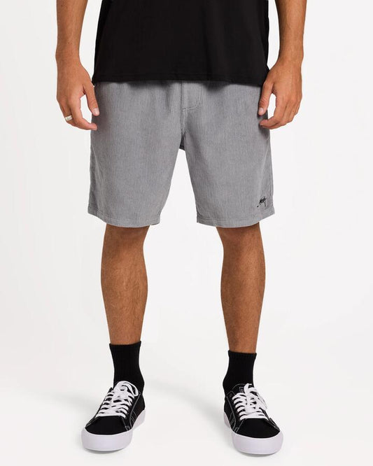 Image of a model wearing Shorts. Product name - Billabong Mens Larry Corduroy 19" Walkshorts Alloy in Alloy colour by brand - Billabong