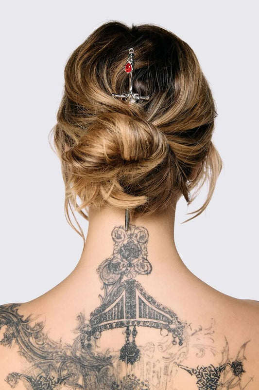 Image of Hair Accessories. Product name - Sword & Crystal Hair Pin in Silver colour by brand - Dangerfield