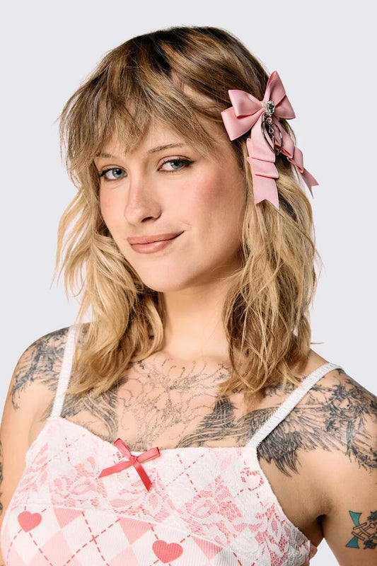 Image of Hair Accessories. Product name - Pink Bow Charm Hair Clip in Pink colour by brand - Dangerfield