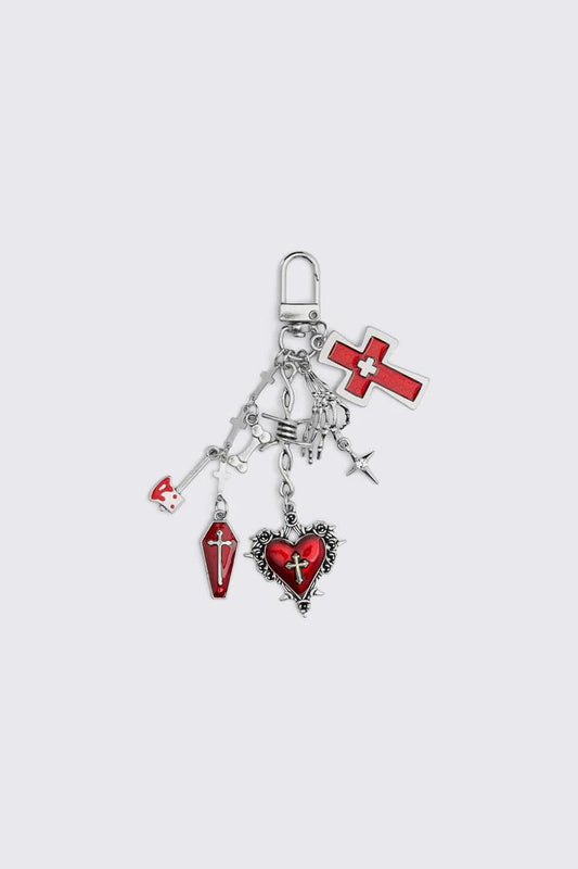 Image of Charms. Product name - Spooky Bag Charm in Silver/Red colour by brand - Dangerfield
