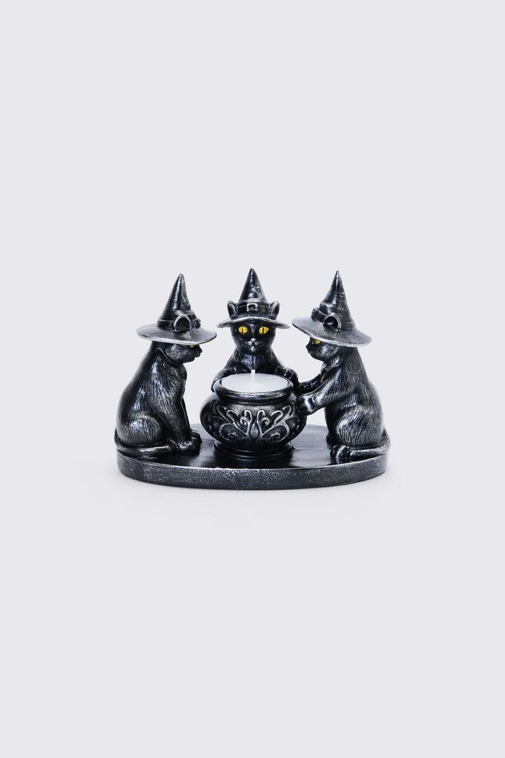 Image of Decor. Product name - Witchy Cats Tea Light Candle Hold in Black colour by brand - Dangerfield