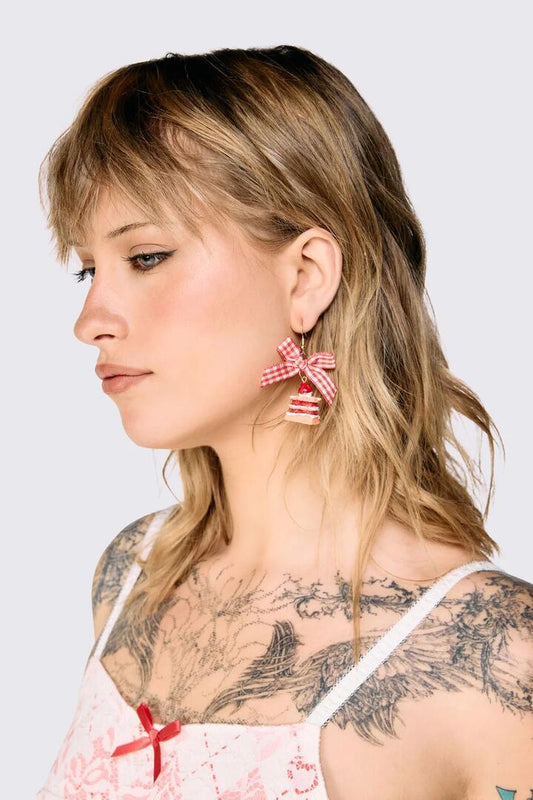 Image of Earrings. Product name - Cake Bow Earrings in Red colour by brand - Dangerfield