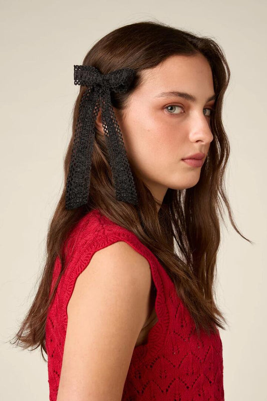 Image of Hair Accessories. Product name - Lace Edge Bow Hair Clip in Black colour by brand - Princess Highway