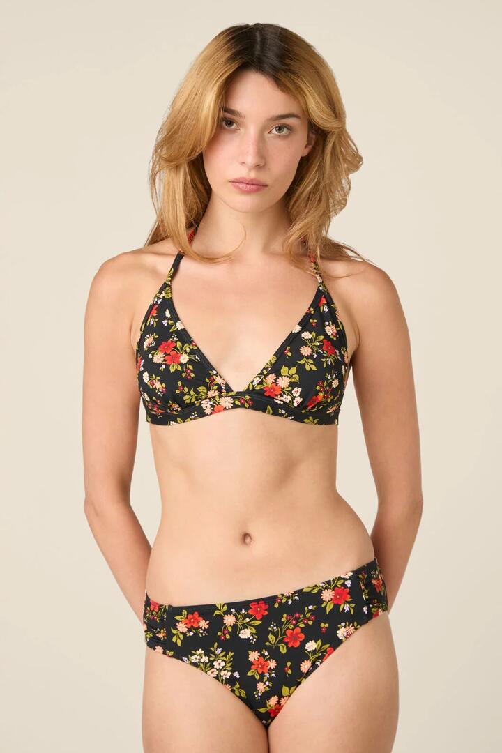 Image of Swimwear. Product name - Posy Floral Triangle Bikini Top in Black colour by brand - Princess Highway