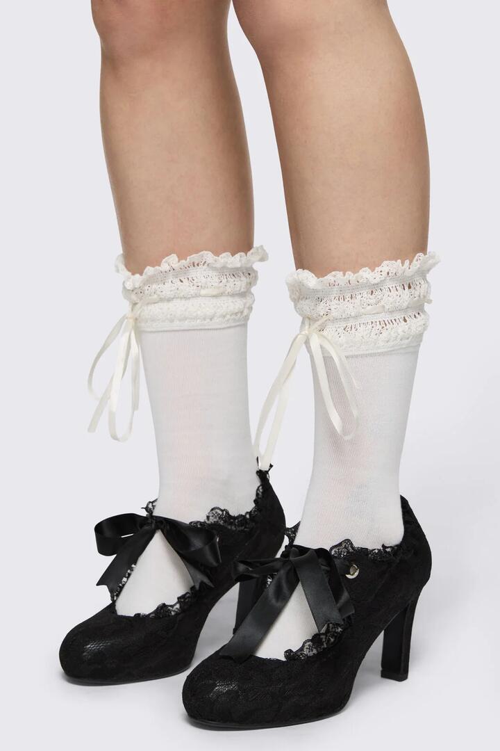 Image of Socks. Product name - White Lace & Ribbon Socks in White colour by brand - Black Friday