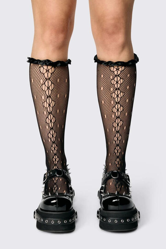 Image of Socks. Product name - Long Lace & Satin Socks in Black colour by brand - Dangerfield