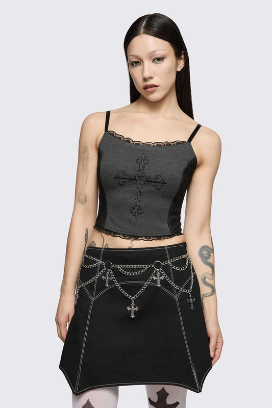 Image of Necklaces. Product name - Charming Cross Chain Belt in Silver colour by brand - Black Friday