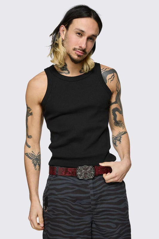 Image of Belts. Product name - Floral Goth Belt in Dark Red colour by brand - Black Friday