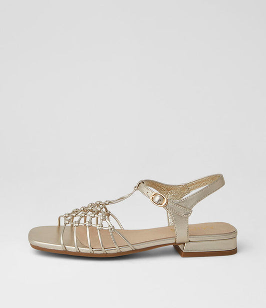 Image of Sandals. Product name - Niala Pale Gold Leather Sandals in Pale Gold colour by brand - MIDAS