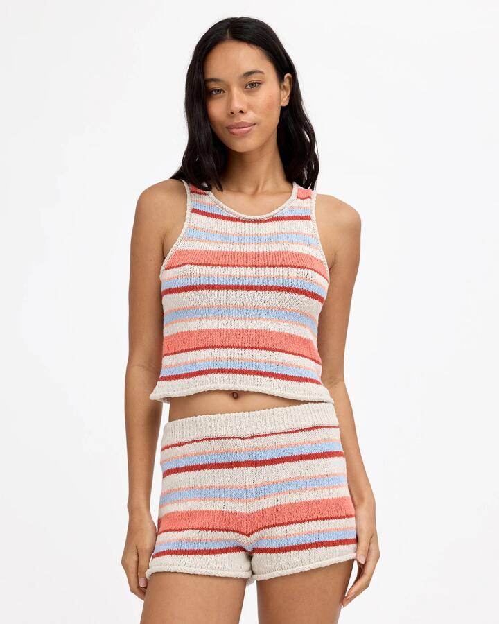 Image of a model wearing Tops. Product name - Billabong Womens All Day Me Knit Tank Top Multi in Multi colour by brand - Billabong
