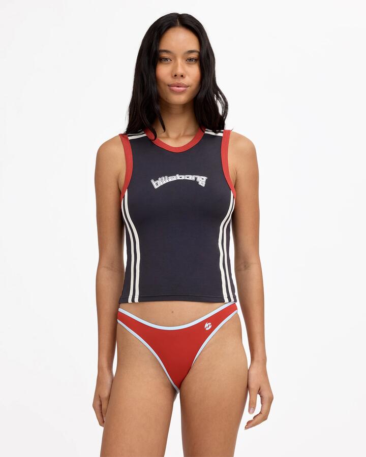 Image of a model wearing Tops. Product name - Billabong Womens Dig It Tank Top Off Black in Off Black colour by brand - Billabong