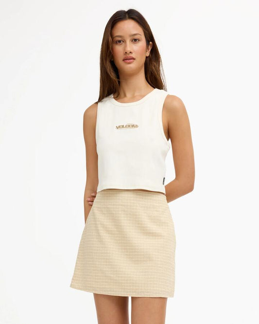 Image of a model wearing Skirts. Product name - Volcom Womens Mellow Mini Skirt Sunrise in Sunrise colour by brand - Volcom